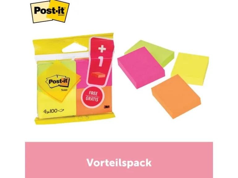 Post-it Notizzettel Post-it 5.1 x 3.8 cm, 4 Blöcke à 100 Blatt