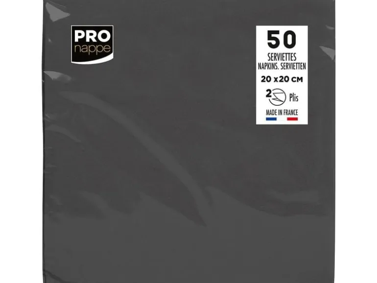 PRO nappe Papierservietten 20 cm x 20 cm, 50 Stück, Schwarz