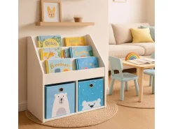 relaxdays Bücherregal für Kinder 79 x 72 x 30.5 cm Weiss/Blau
