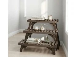 relaxdays Blumentreppe Tannenholz, Hellbraun, 3er Set