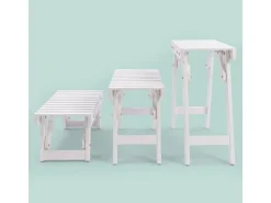 relaxdays Blumentreppe Tannenholz, Weiss, 3er Set