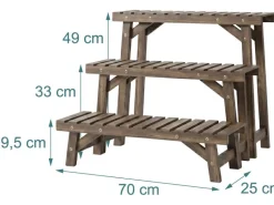 relaxdays Blumentreppe Tannenholz, Dunkelbraun, 3er Set