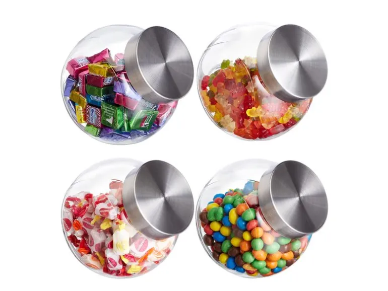 relaxdays Bonbongläser 1.5 l, Transparent/Silber