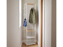 relaxdays Garderobenständer 181 x 40 x 28 cm, Weiss / Braun