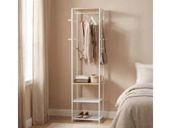 relaxdays Garderobenständer 181 x 40 x 28 cm, Weiss / Braun