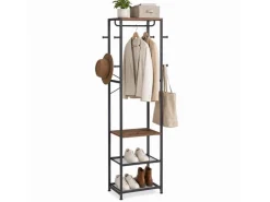 relaxdays Garderobenständer 181 x 40 x 28 cm, Braun / Schwarz