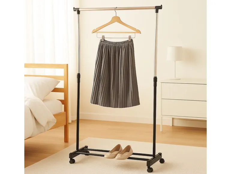 relaxdays Garderobenständer mit Rollen, Schwarz/Silber