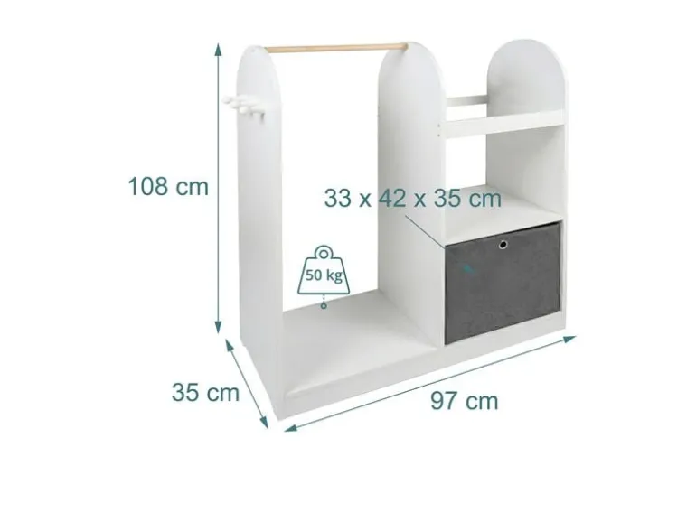 relaxdays Kindergarderobe mit Stoffbox