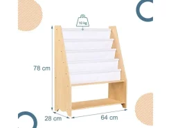 relaxdays Kinderregal Holz Polyester Weiss Hellbraun