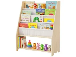 relaxdays Kinderregal Holz Polyester Weiss Hellbraun
