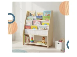 relaxdays Kinderregal Holz Polyester Weiss Hellbraun