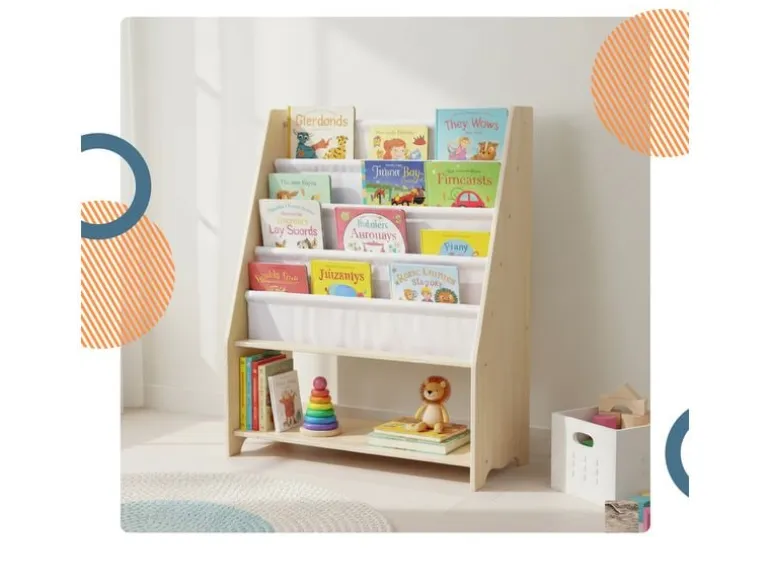 relaxdays Kinderregal Holz Polyester Weiss Hellbraun