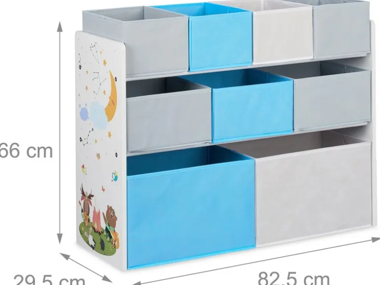 relaxdays Kinderregal, 9 Stoffboxen, Weiss / Grau / Hellblau