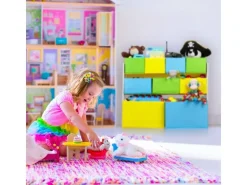 relaxdays Kinderregal, 9 Stoffboxen, Weiss / Grau / Hellblau
