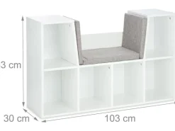 relaxdays Kinderregal, Weiss / Grau, 6 Fächer