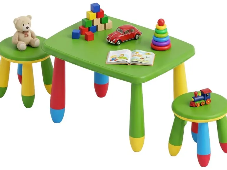 relaxdays Kindersitzgruppe 3-teilig, Kunstoff, Mehrfarbig