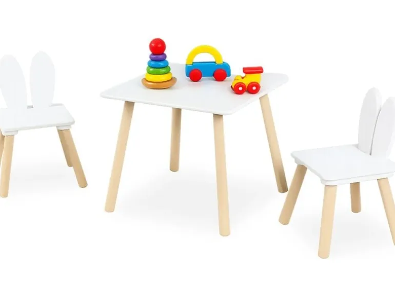 relaxdays Kindersitzgruppe Kaninchenohren Weiss; Hellbraun