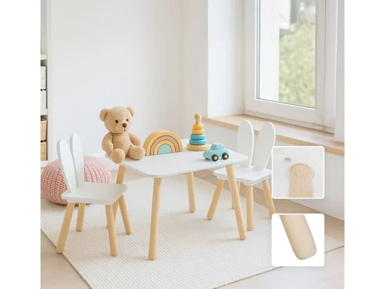 relaxdays Kindersitzgruppe Kaninchenohren Weiss; Hellbraun