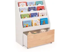 relaxdays Kinderzimmerregal mit Spielzeugkiste, Weiss / Natur