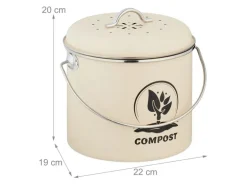 relaxdays Komposteimer 3.5 l, Crème/Silber