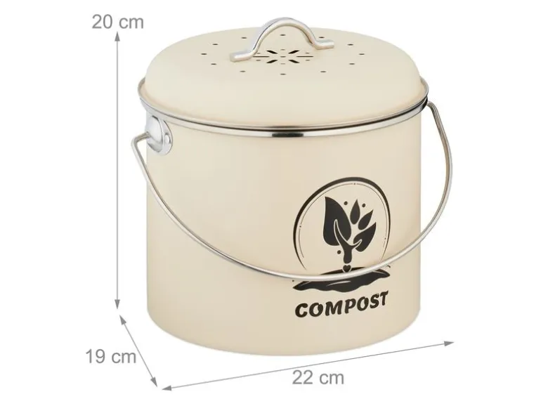 relaxdays Komposteimer 3.5 l, Crème/Silber