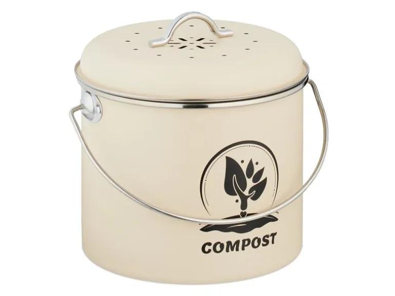 relaxdays Komposteimer 3.5 l, Crème/Silber
