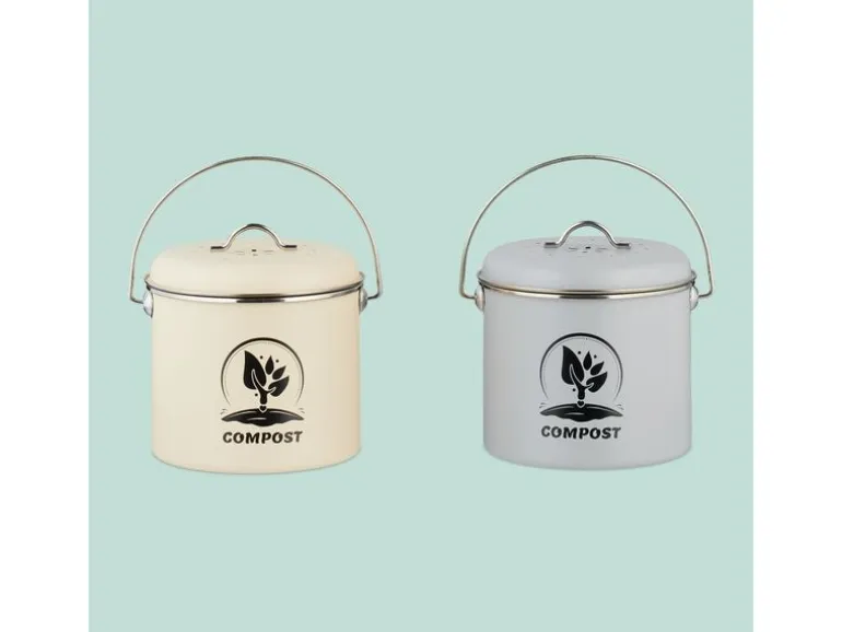 relaxdays Komposteimer 3.5 l, Crème/Silber