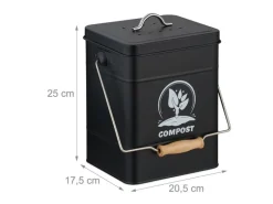 relaxdays Komposteimer mit Geruchsfilter, 6 l, Schwarz/Silber