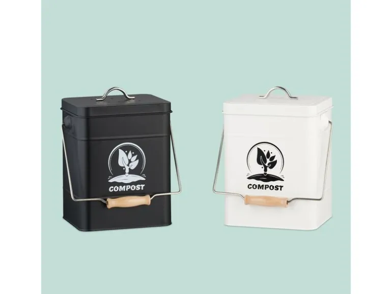 relaxdays Komposteimer mit Geruchsfilter, 6 l, Schwarz/Silber