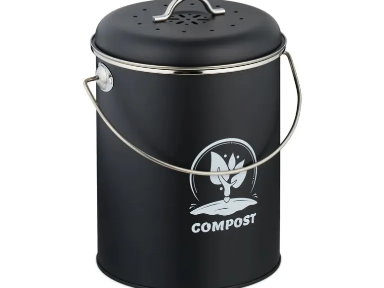 relaxdays Komposteimer mit Geruchsfilter 5.5 l, Schwarz/Silber
