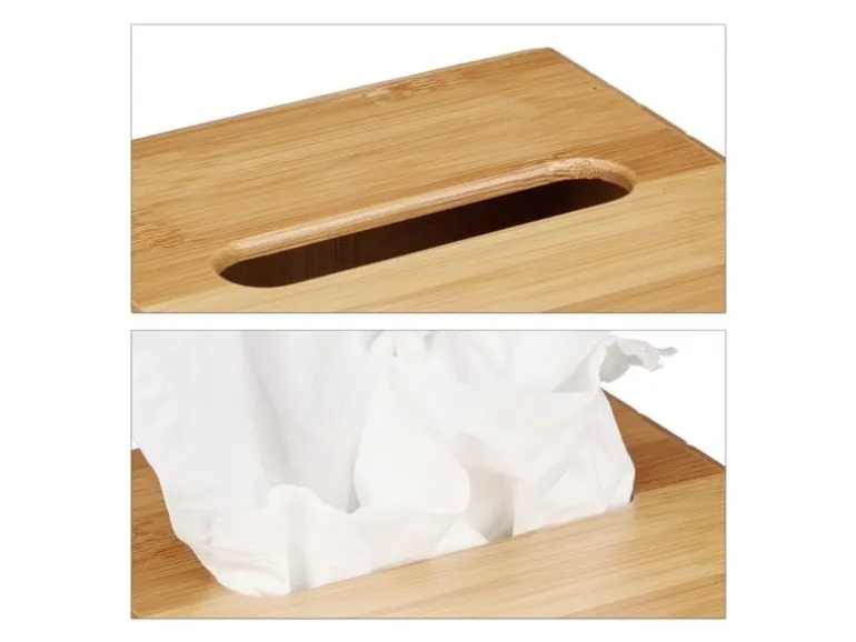 relaxdays Kosmetiktücherbox Beige, Holz