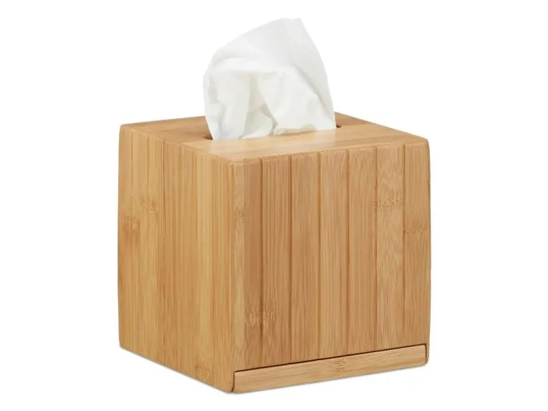 relaxdays Kosmetiktücherbox Beige, Holz