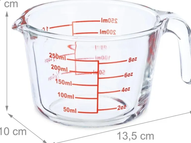 relaxdays Messbecher 250 ml, Rot/Transparent