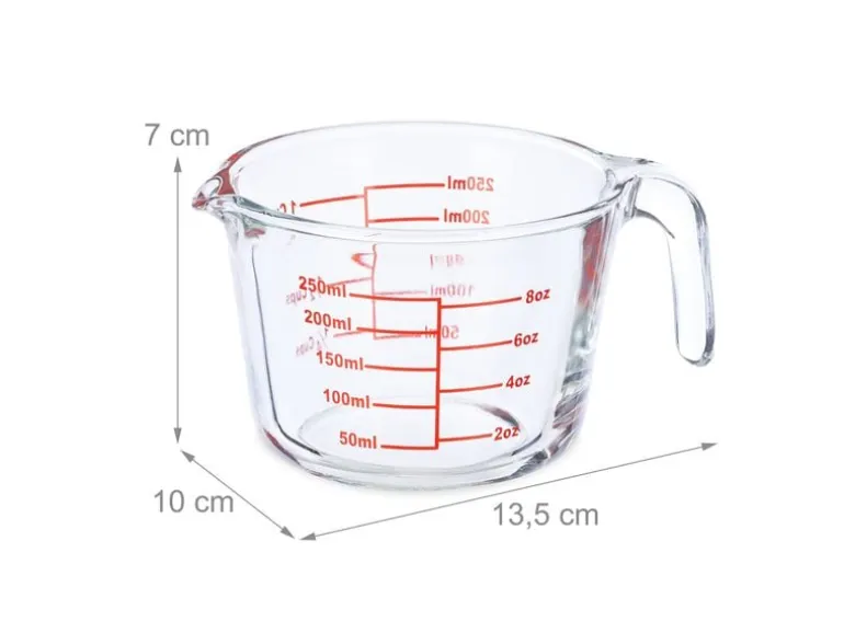 relaxdays Messbecher 250 ml, Rot/Transparent