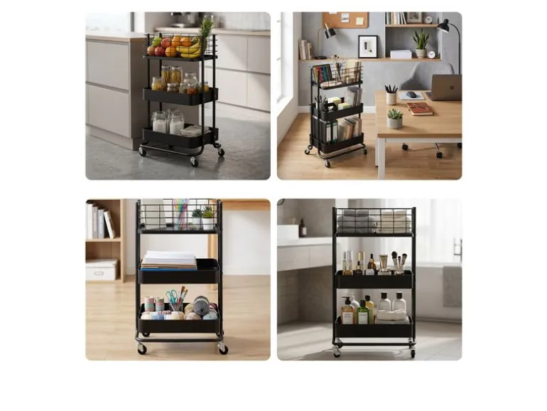 relaxdays Rollregal 45 x 77 x 34 cm, Schwarz