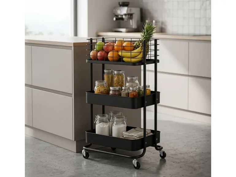 relaxdays Rollregal 45 x 77 x 34 cm, Schwarz