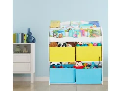 relaxdays Spielregal, 4 Boxen, 3 Bücherfächer