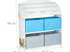 relaxdays Spielregal, 4 Boxen, 3 Bücherfächer