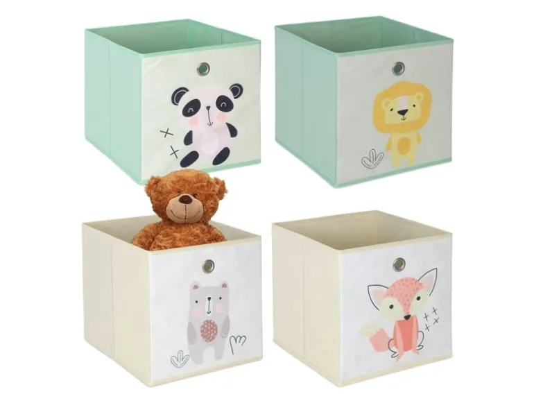 relaxdays Spielzeugbox Tiere 4 Stück