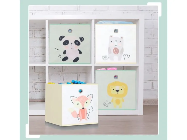 relaxdays Spielzeugbox Tiere 4 Stück