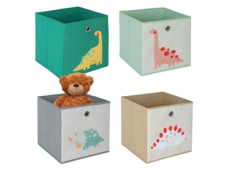 relaxdays Spielzeugbox Tiere 4 Stück