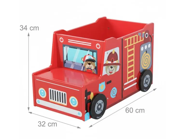 relaxdays Spielzeugkiste Feuerwehr, MDF, 34 x 60 x 32 cm, Rot