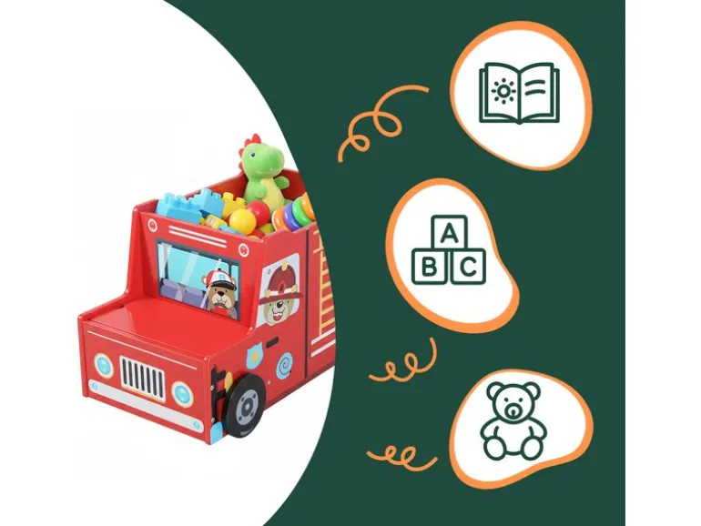 relaxdays Spielzeugkiste Feuerwehr, MDF, 34 x 60 x 32 cm, Rot