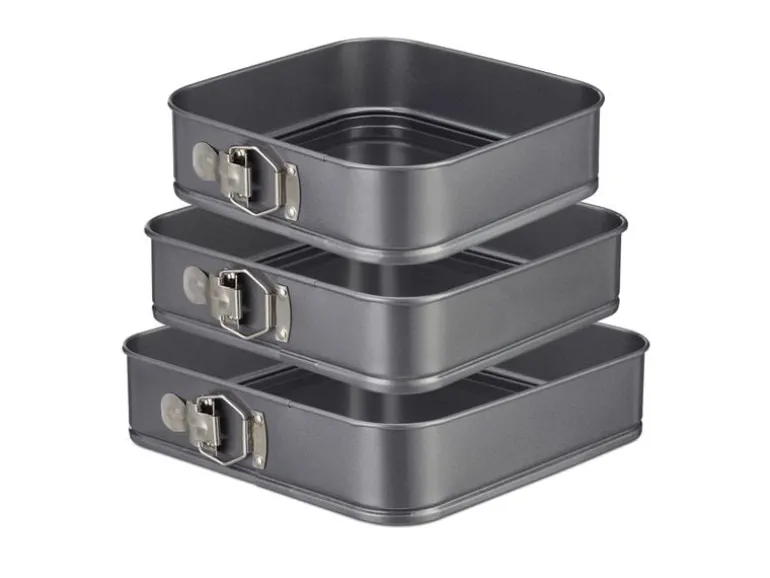 relaxdays Springformen Set 3-teilig Stahl Anthrazit eckig