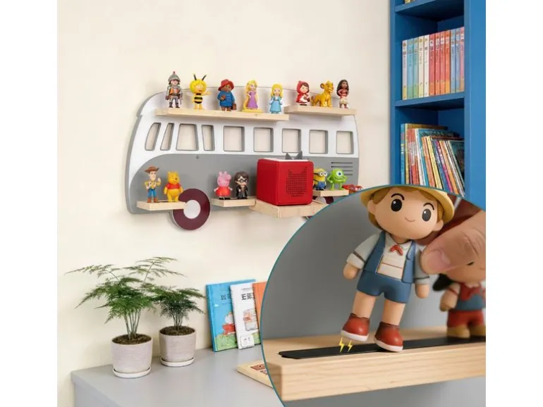 relaxdays Toniebox-Regal Bus, MDF / Holz, Grau / Hellbraun