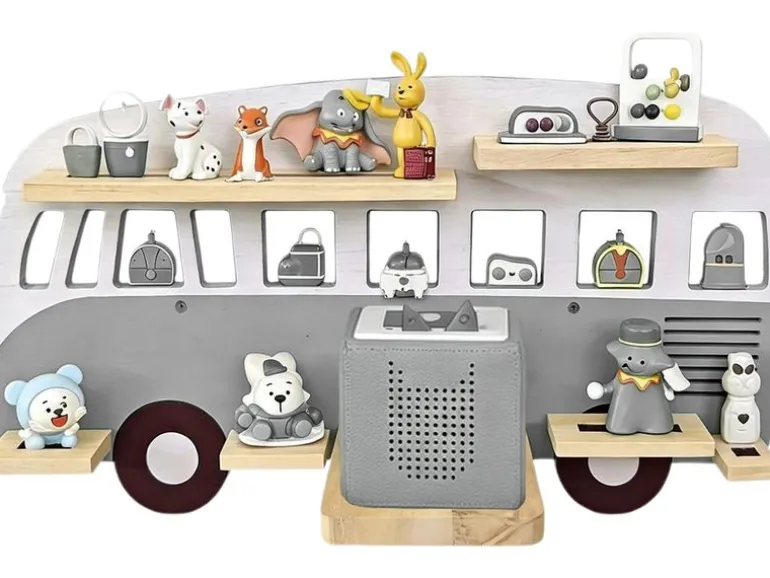 relaxdays Toniebox-Regal Bus, MDF / Holz, Grau / Hellbraun