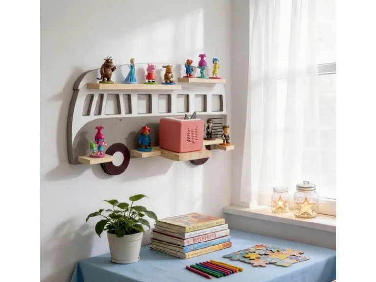 relaxdays Toniebox-Regal Bus, MDF / Holz, Grau / Hellbraun