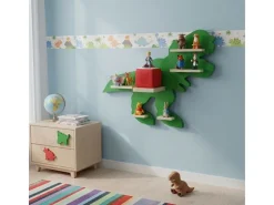 relaxdays Toniebox-Regal Dinosaurier, MDF / Holz, Grün / Hellbraun