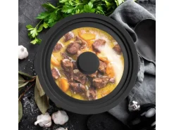 relaxdays Topfdeckel mit Silikonrand für Ø 20-24 cm, Schwarz