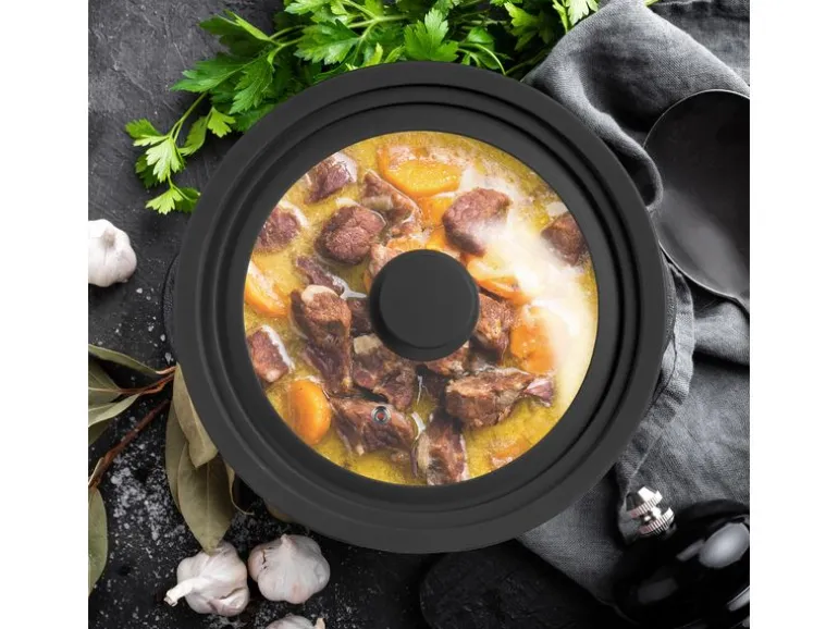 relaxdays Topfdeckel mit Silikonrand für Ø 20-24 cm, Schwarz